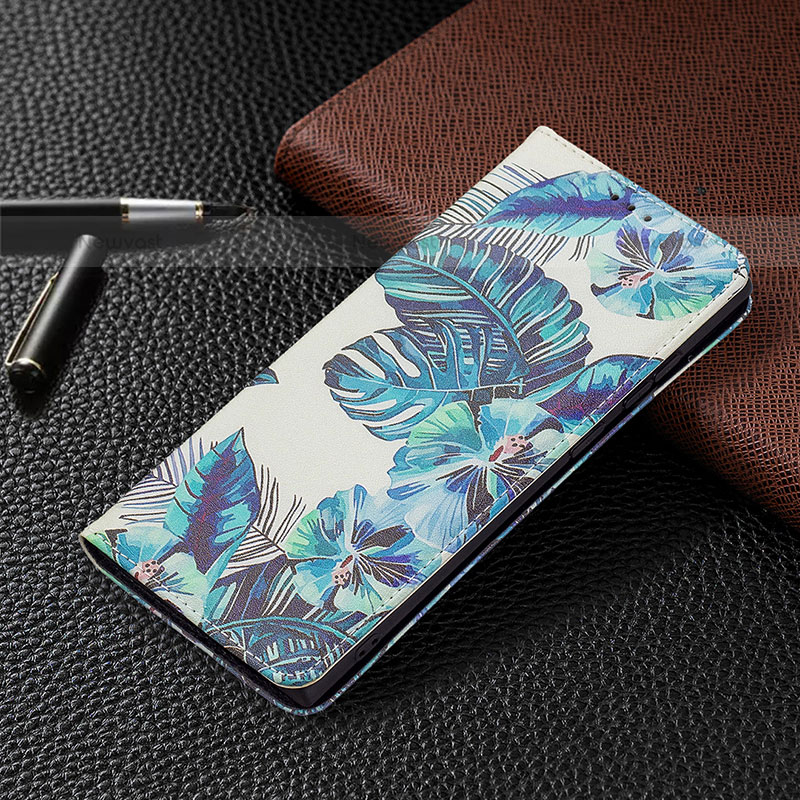 Leather Case Stands Fashionable Pattern Flip Cover Holder B03F for Samsung Galaxy S21 Ultra 5G Blue