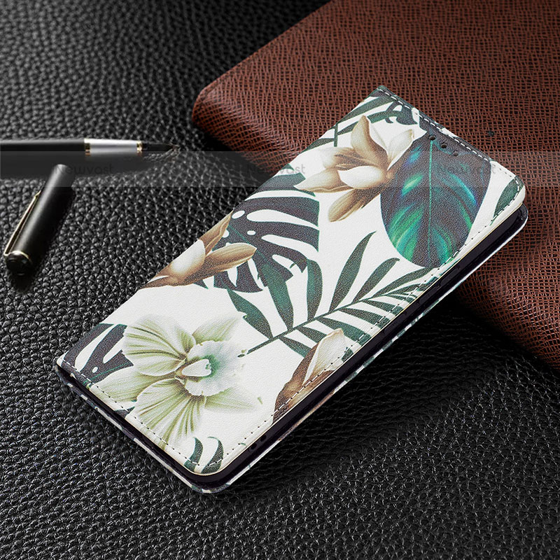 Leather Case Stands Fashionable Pattern Flip Cover Holder B03F for Samsung Galaxy S22 5G Green