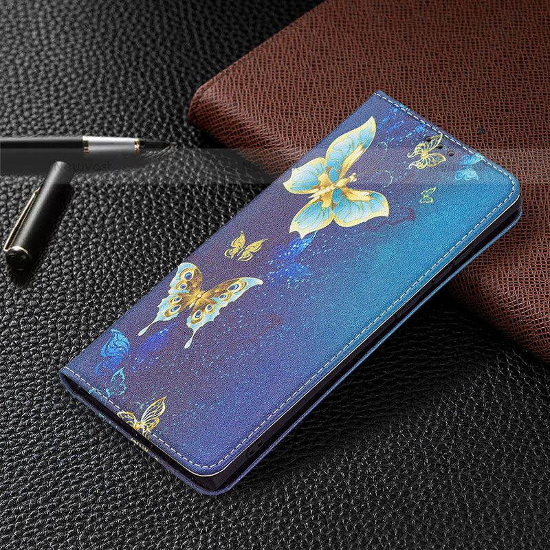 Leather Case Stands Fashionable Pattern Flip Cover Holder B03F for Samsung Galaxy S23 Ultra 5G Navy Blue