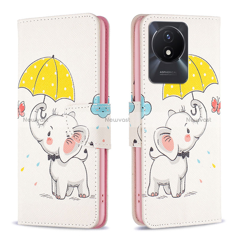 Leather Case Stands Fashionable Pattern Flip Cover Holder B03F for Vivo Y02A