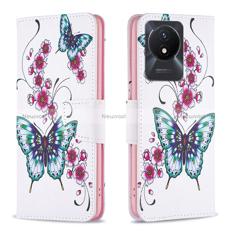 Leather Case Stands Fashionable Pattern Flip Cover Holder B03F for Vivo Y02A Colorful