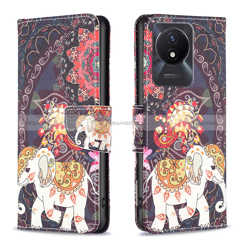 Leather Case Stands Fashionable Pattern Flip Cover Holder B03F for Vivo Y02t