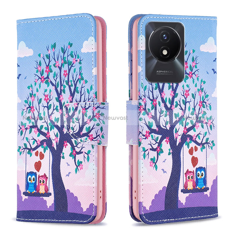 Leather Case Stands Fashionable Pattern Flip Cover Holder B03F for Vivo Y02t Clove Purple