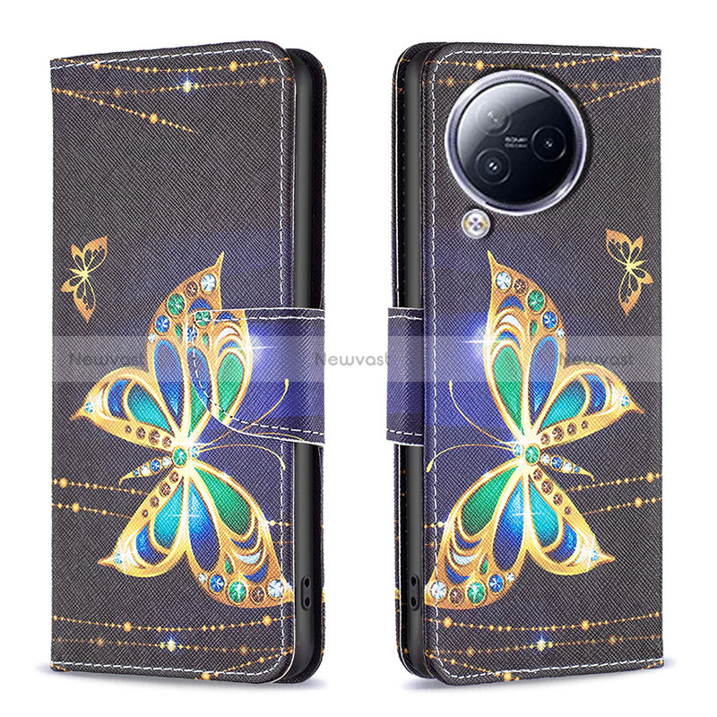 Leather Case Stands Fashionable Pattern Flip Cover Holder B03F for Xiaomi Civi 3 5G Black