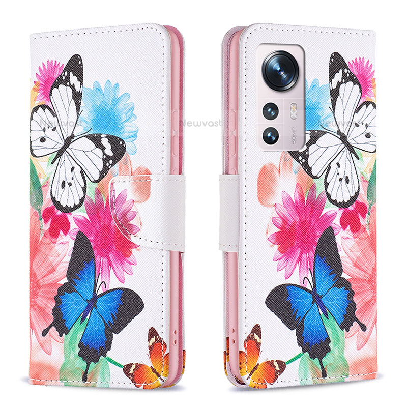 Leather Case Stands Fashionable Pattern Flip Cover Holder B03F for Xiaomi Mi 12X 5G Colorful