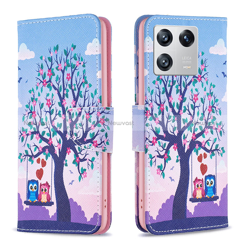Leather Case Stands Fashionable Pattern Flip Cover Holder B03F for Xiaomi Mi 13 5G Clove Purple