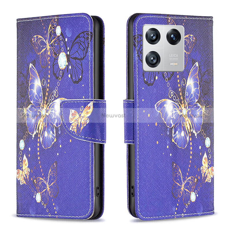 Leather Case Stands Fashionable Pattern Flip Cover Holder B03F for Xiaomi Mi 13 Pro 5G Navy Blue