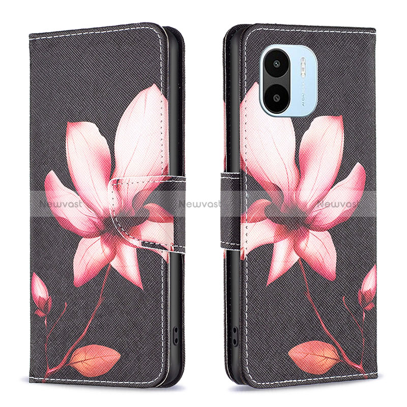 Leather Case Stands Fashionable Pattern Flip Cover Holder B03F for Xiaomi Poco C50 Red