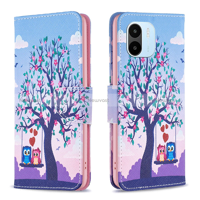 Leather Case Stands Fashionable Pattern Flip Cover Holder B03F for Xiaomi Poco C51 Clove Purple