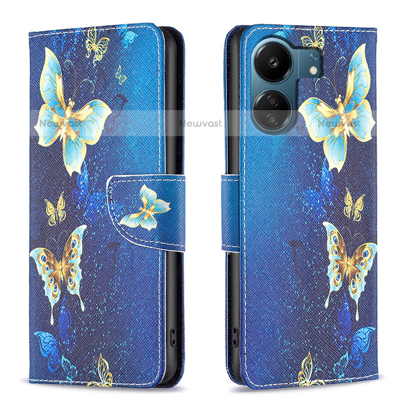 Leather Case Stands Fashionable Pattern Flip Cover Holder B03F for Xiaomi Poco C65