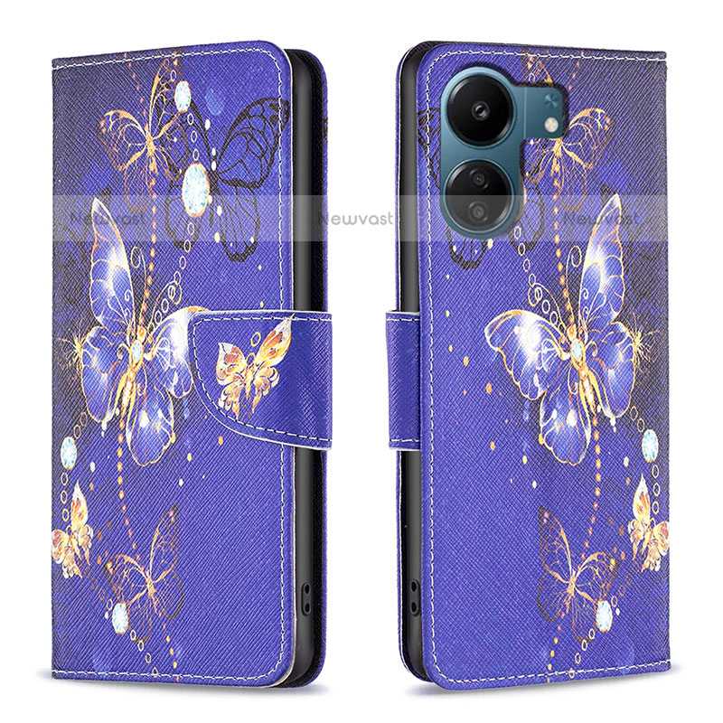 Leather Case Stands Fashionable Pattern Flip Cover Holder B03F for Xiaomi Poco C65