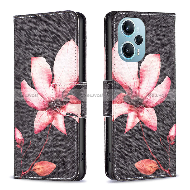 Leather Case Stands Fashionable Pattern Flip Cover Holder B03F for Xiaomi Poco F5 5G Red