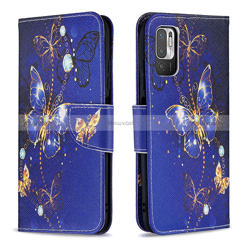 Leather Case Stands Fashionable Pattern Flip Cover Holder B03F for Xiaomi POCO M3 Pro 5G Navy Blue