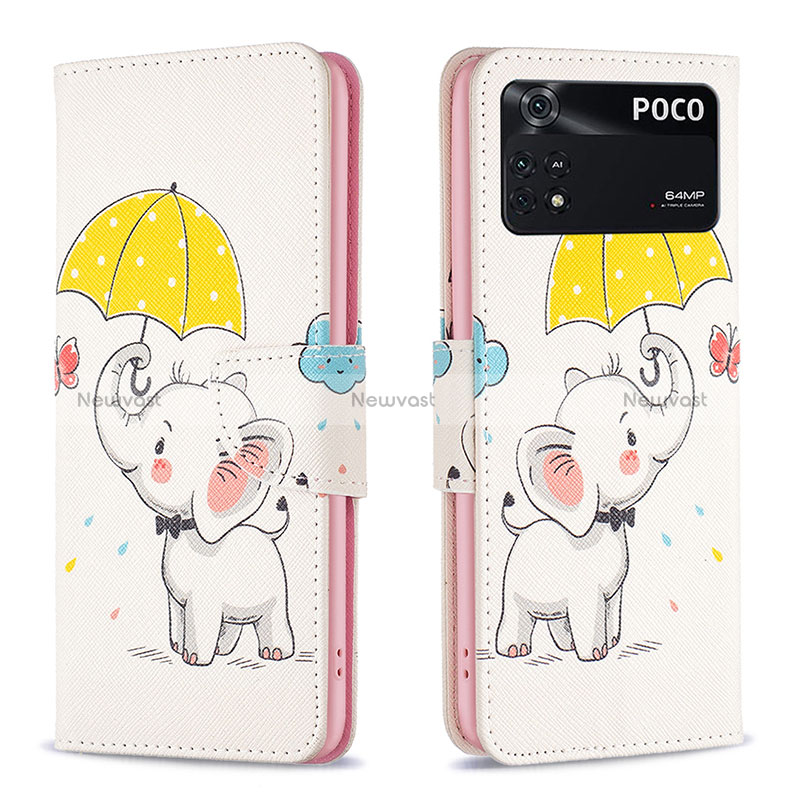 Leather Case Stands Fashionable Pattern Flip Cover Holder B03F for Xiaomi Poco M4 Pro 4G