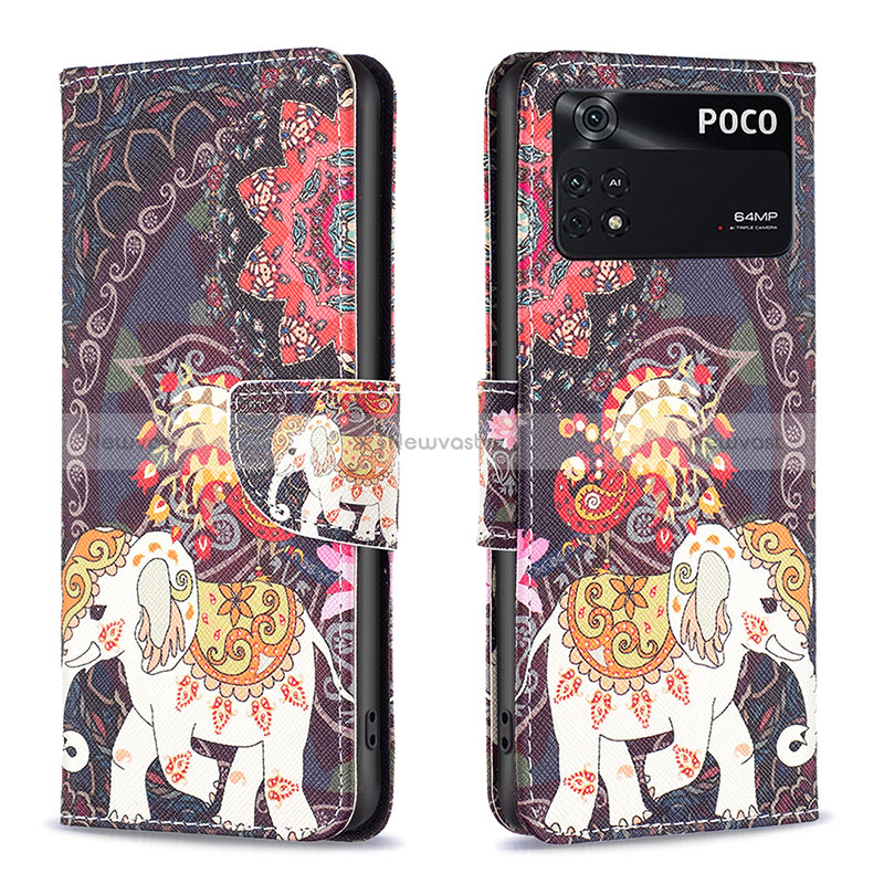 Leather Case Stands Fashionable Pattern Flip Cover Holder B03F for Xiaomi Poco M4 Pro 4G