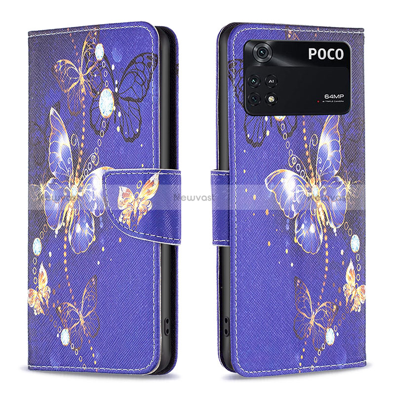 Leather Case Stands Fashionable Pattern Flip Cover Holder B03F for Xiaomi Poco M4 Pro 4G