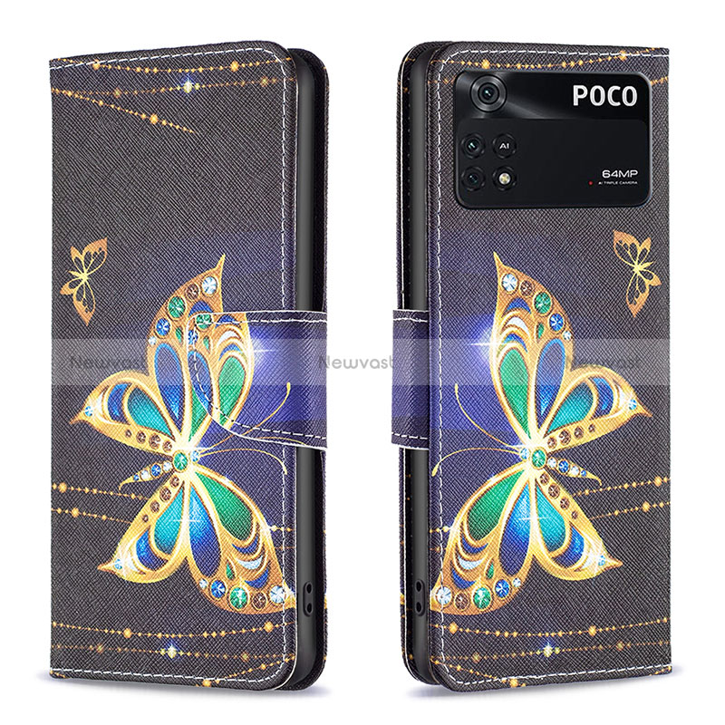 Leather Case Stands Fashionable Pattern Flip Cover Holder B03F for Xiaomi Poco M4 Pro 4G