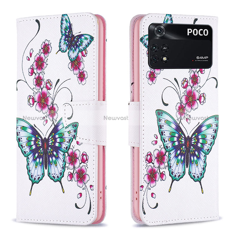 Leather Case Stands Fashionable Pattern Flip Cover Holder B03F for Xiaomi Poco M4 Pro 4G