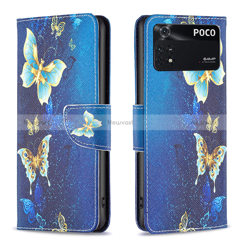 Leather Case Stands Fashionable Pattern Flip Cover Holder B03F for Xiaomi Poco M4 Pro 4G Sky Blue