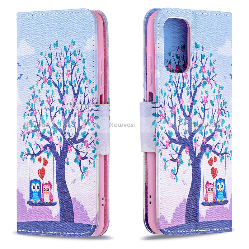 Leather Case Stands Fashionable Pattern Flip Cover Holder B03F for Xiaomi Poco M5S Clove Purple