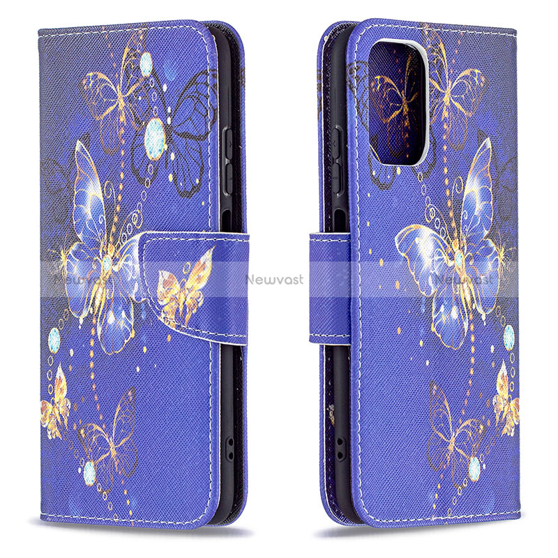 Leather Case Stands Fashionable Pattern Flip Cover Holder B03F for Xiaomi Poco M5S Navy Blue