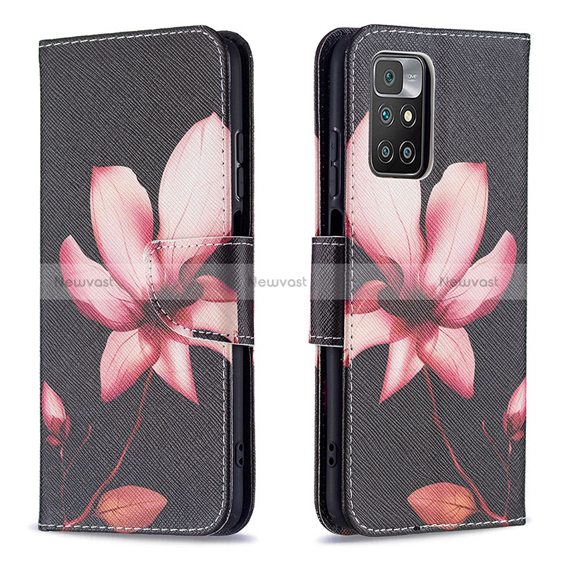 Leather Case Stands Fashionable Pattern Flip Cover Holder B03F for Xiaomi Redmi 10 (2022) Red