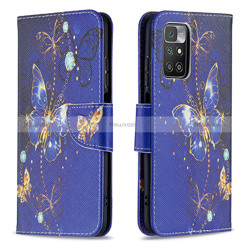 Leather Case Stands Fashionable Pattern Flip Cover Holder B03F for Xiaomi Redmi 10 4G Navy Blue