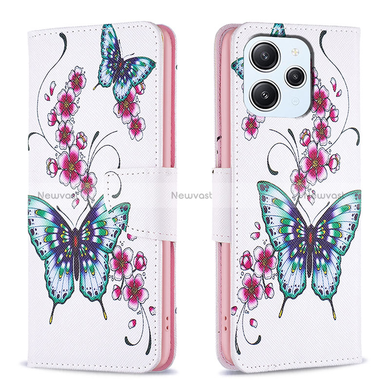 Leather Case Stands Fashionable Pattern Flip Cover Holder B03F for Xiaomi Redmi 12 4G Colorful