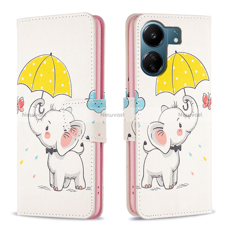 Leather Case Stands Fashionable Pattern Flip Cover Holder B03F for Xiaomi Redmi 13C