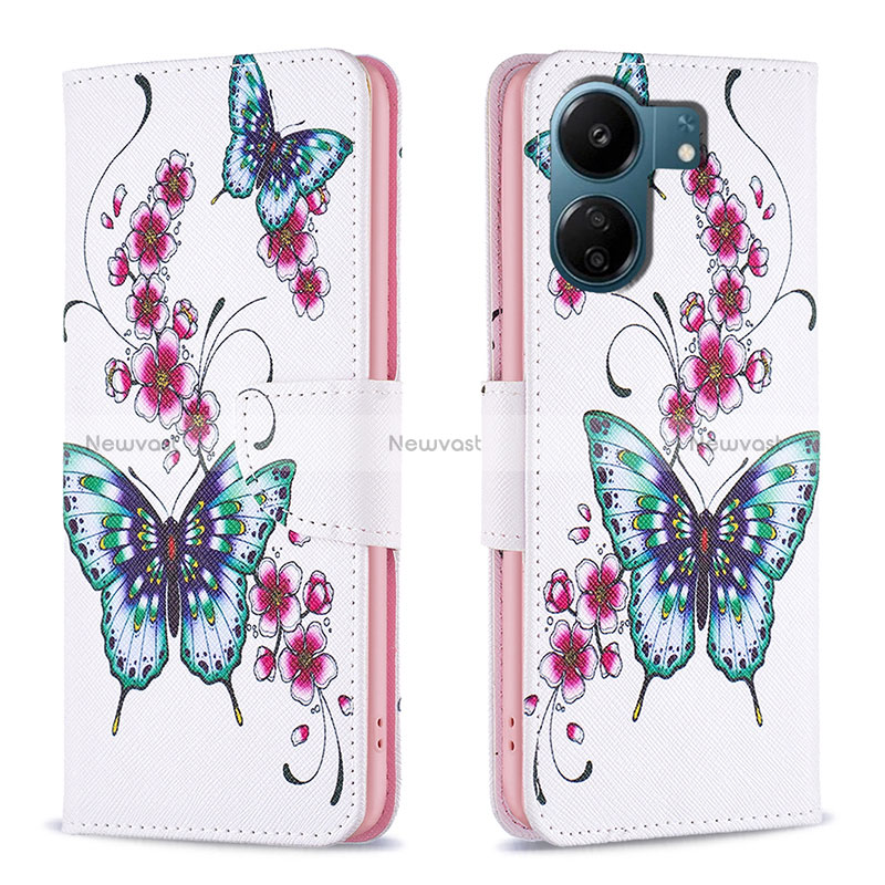 Leather Case Stands Fashionable Pattern Flip Cover Holder B03F for Xiaomi Redmi 13C Colorful