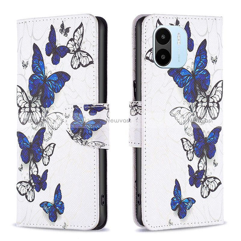 Leather Case Stands Fashionable Pattern Flip Cover Holder B03F for Xiaomi Redmi A1 Blue