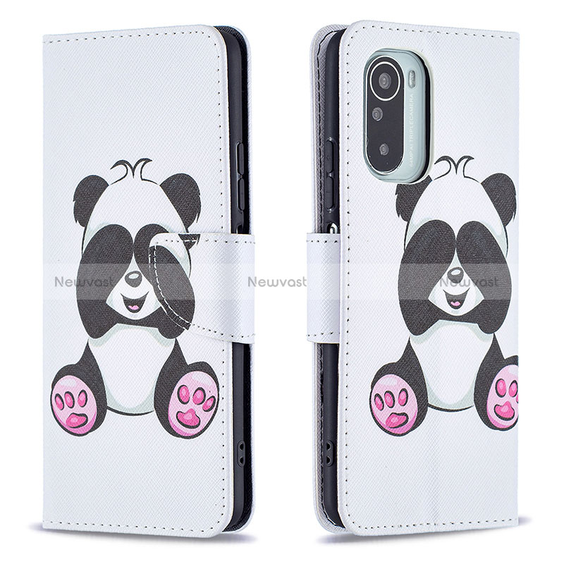 Leather Case Stands Fashionable Pattern Flip Cover Holder B03F for Xiaomi Redmi K40 5G White