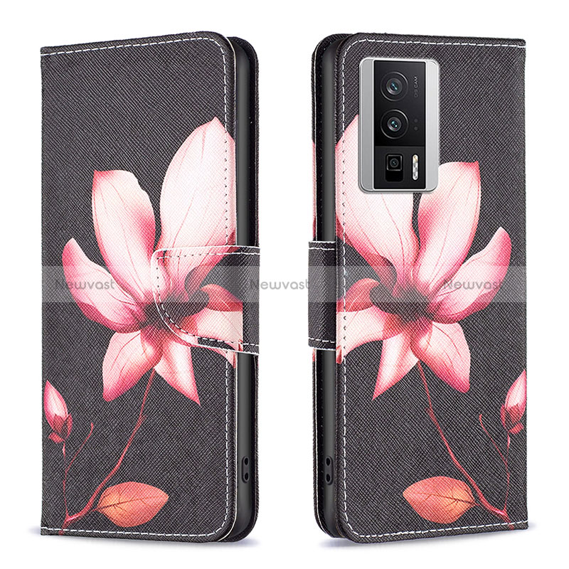 Leather Case Stands Fashionable Pattern Flip Cover Holder B03F for Xiaomi Redmi K60 5G Red