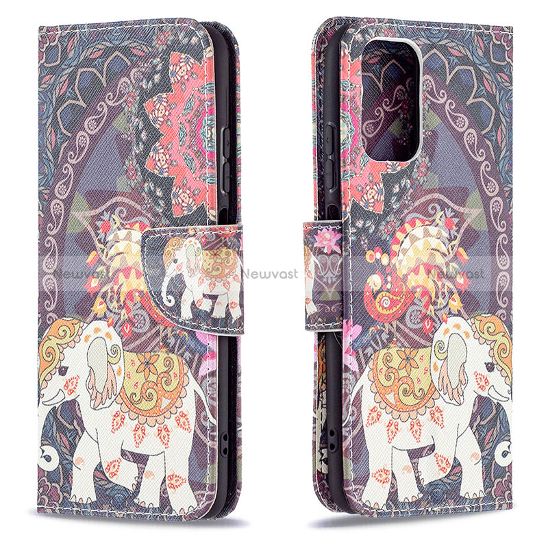 Leather Case Stands Fashionable Pattern Flip Cover Holder B03F for Xiaomi Redmi Note 10 4G