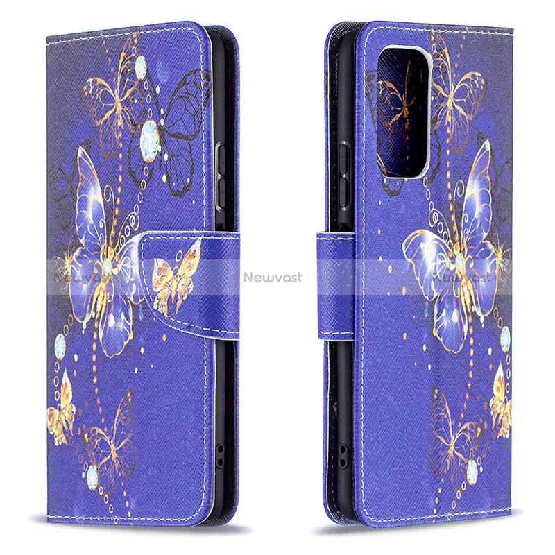 Leather Case Stands Fashionable Pattern Flip Cover Holder B03F for Xiaomi Redmi Note 10 Pro 4G Navy Blue