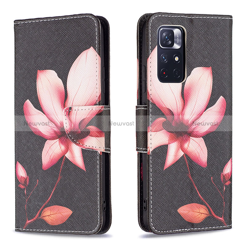 Leather Case Stands Fashionable Pattern Flip Cover Holder B03F for Xiaomi Redmi Note 11 5G Red