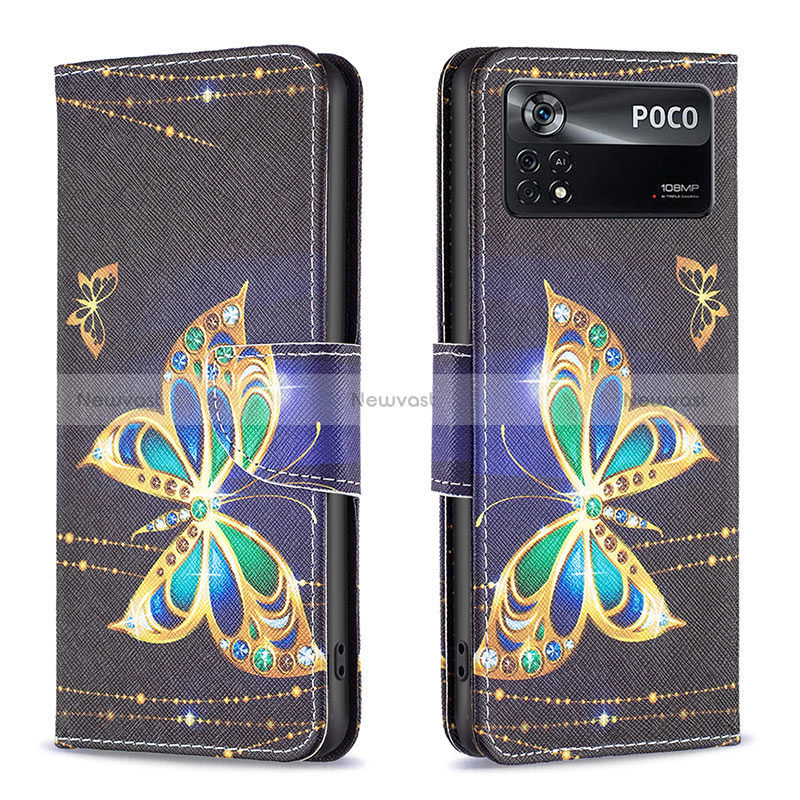Leather Case Stands Fashionable Pattern Flip Cover Holder B03F for Xiaomi Redmi Note 11E Pro 5G Black