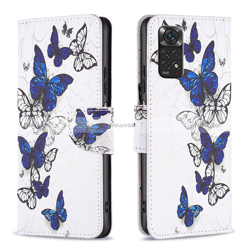 Leather Case Stands Fashionable Pattern Flip Cover Holder B03F for Xiaomi Redmi Note 11S 4G Blue