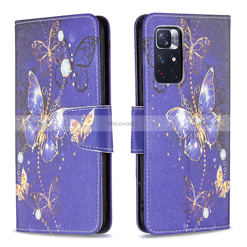 Leather Case Stands Fashionable Pattern Flip Cover Holder B03F for Xiaomi Redmi Note 11S 5G Navy Blue