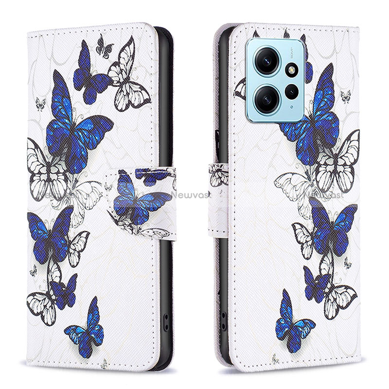 Leather Case Stands Fashionable Pattern Flip Cover Holder B03F for Xiaomi Redmi Note 12 4G Blue