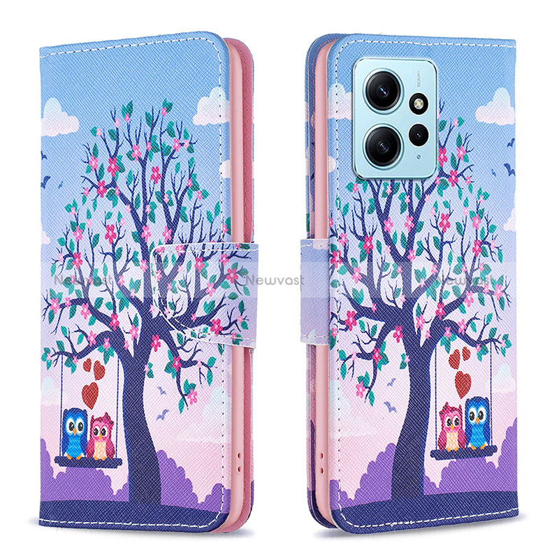 Leather Case Stands Fashionable Pattern Flip Cover Holder B03F for Xiaomi Redmi Note 12 4G Clove Purple