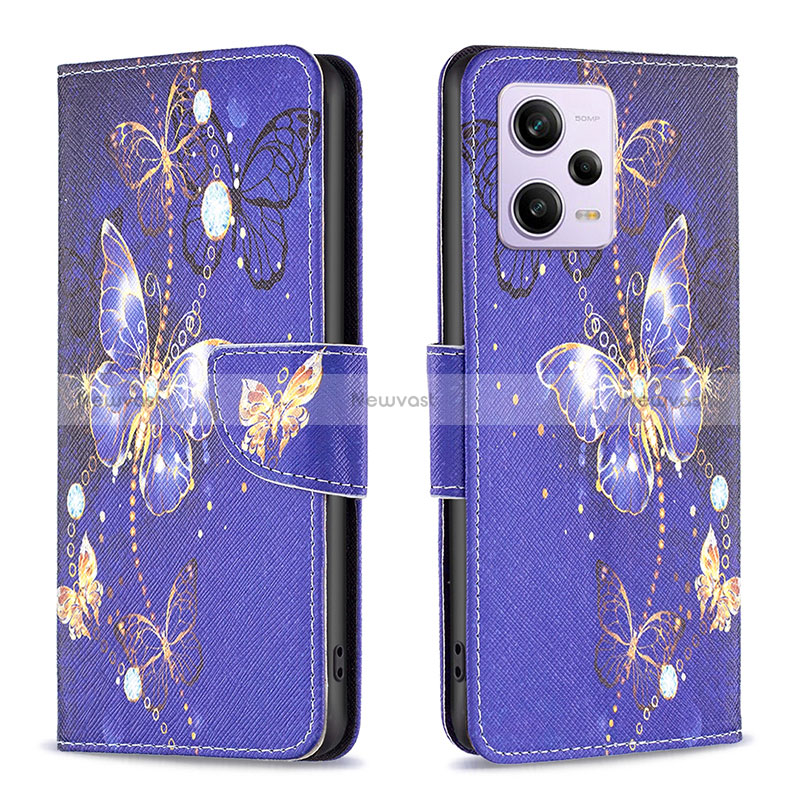 Leather Case Stands Fashionable Pattern Flip Cover Holder B03F for Xiaomi Redmi Note 12 Explorer Navy Blue