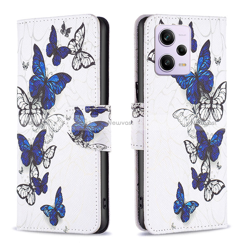 Leather Case Stands Fashionable Pattern Flip Cover Holder B03F for Xiaomi Redmi Note 12 Pro+ Plus 5G Blue