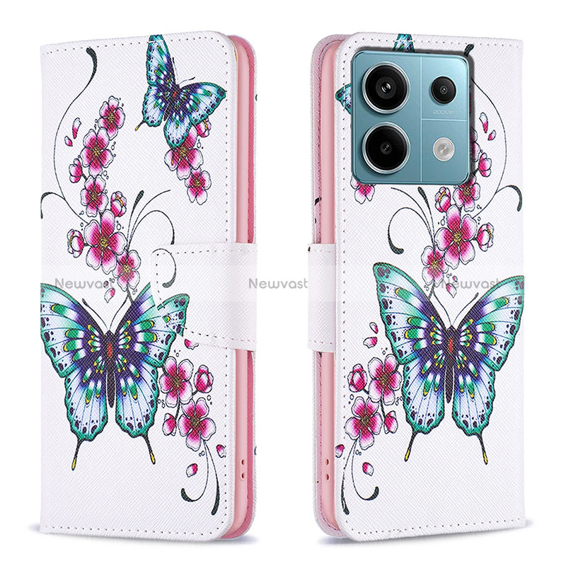 Leather Case Stands Fashionable Pattern Flip Cover Holder B03F for Xiaomi Redmi Note 13 Pro 5G Colorful