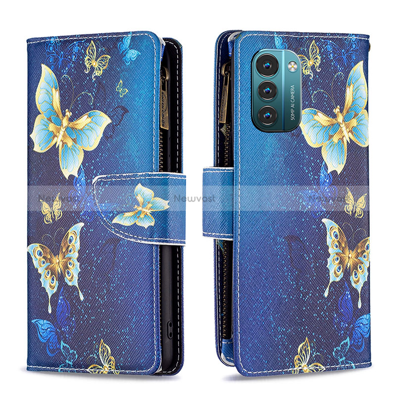 Leather Case Stands Fashionable Pattern Flip Cover Holder B04F for Nokia G11 Blue