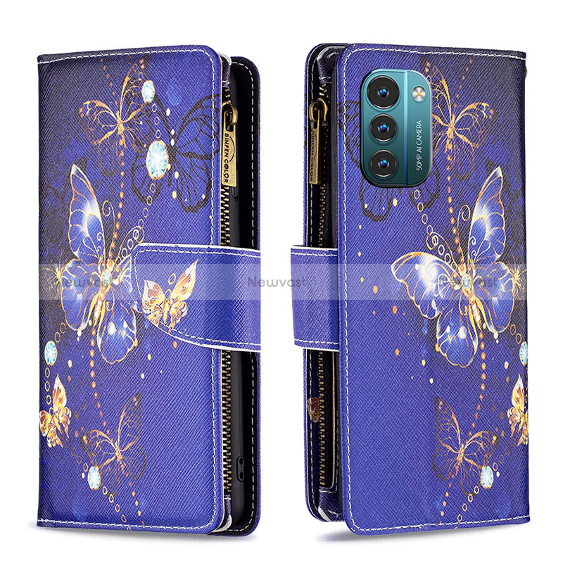 Leather Case Stands Fashionable Pattern Flip Cover Holder B04F for Nokia G21 Navy Blue