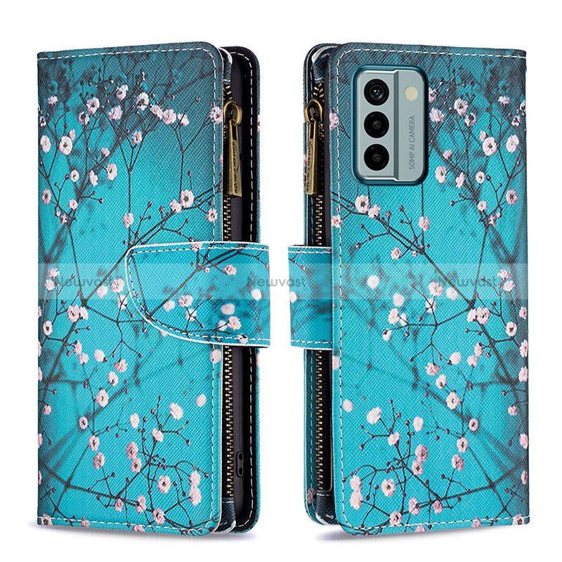 Leather Case Stands Fashionable Pattern Flip Cover Holder B04F for Nokia G22 Cyan