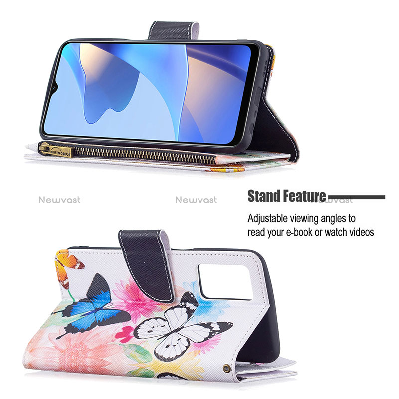 Leather Case Stands Fashionable Pattern Flip Cover Holder B04F for Oppo A16