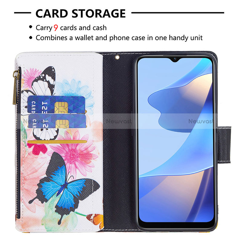 Leather Case Stands Fashionable Pattern Flip Cover Holder B04F for Oppo A16