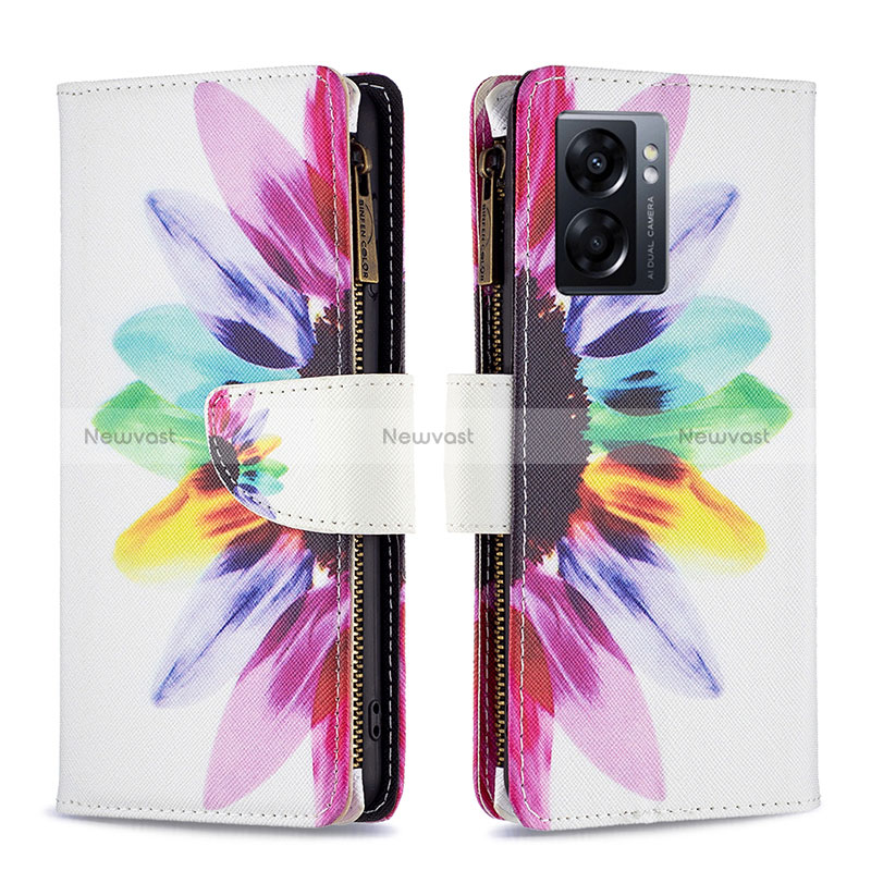 Leather Case Stands Fashionable Pattern Flip Cover Holder B04F for Oppo A56S 5G Mixed